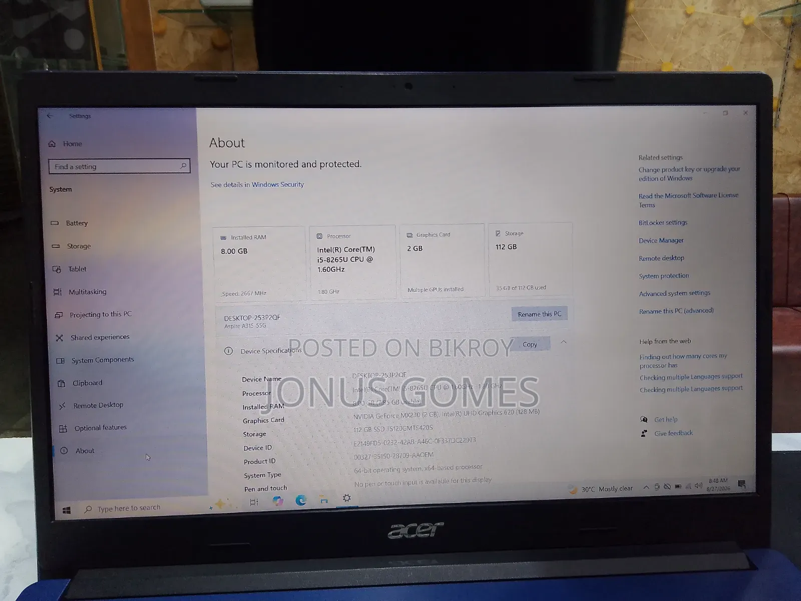 Laptop Acer Aspire 3 8GB Intel Core i5 SSD 1T