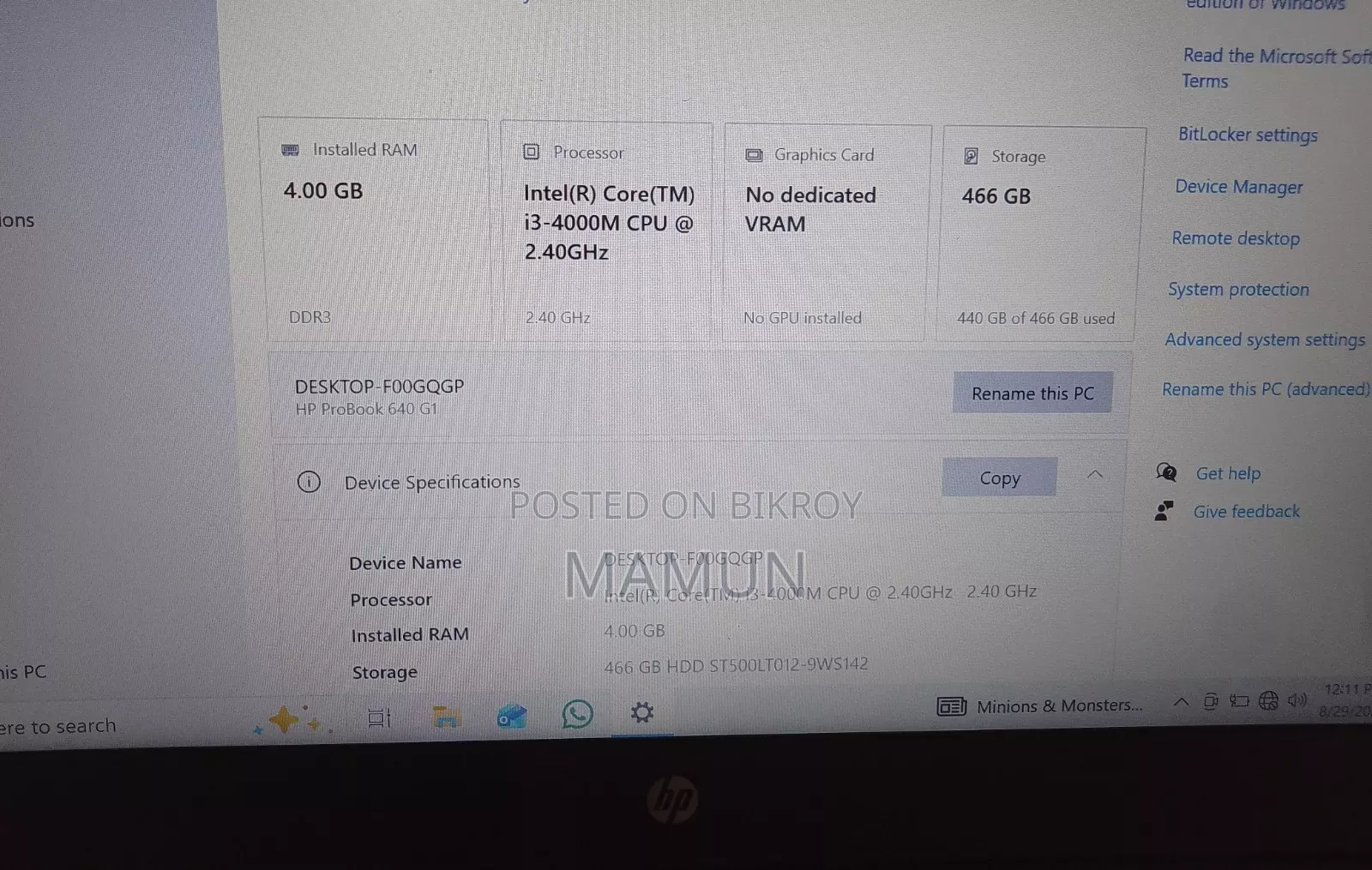 Laptop HP ProBook 640 G1 4GB Intel Core i3 SSD 128GB