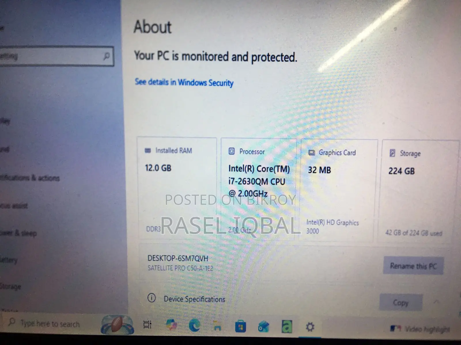 Laptop Toshiba C50 12GB Intel Core i7 SSD 256GB