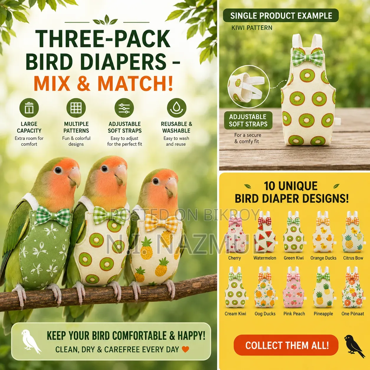 Stylish & Comfortable Bird Diapers for Lovebirds