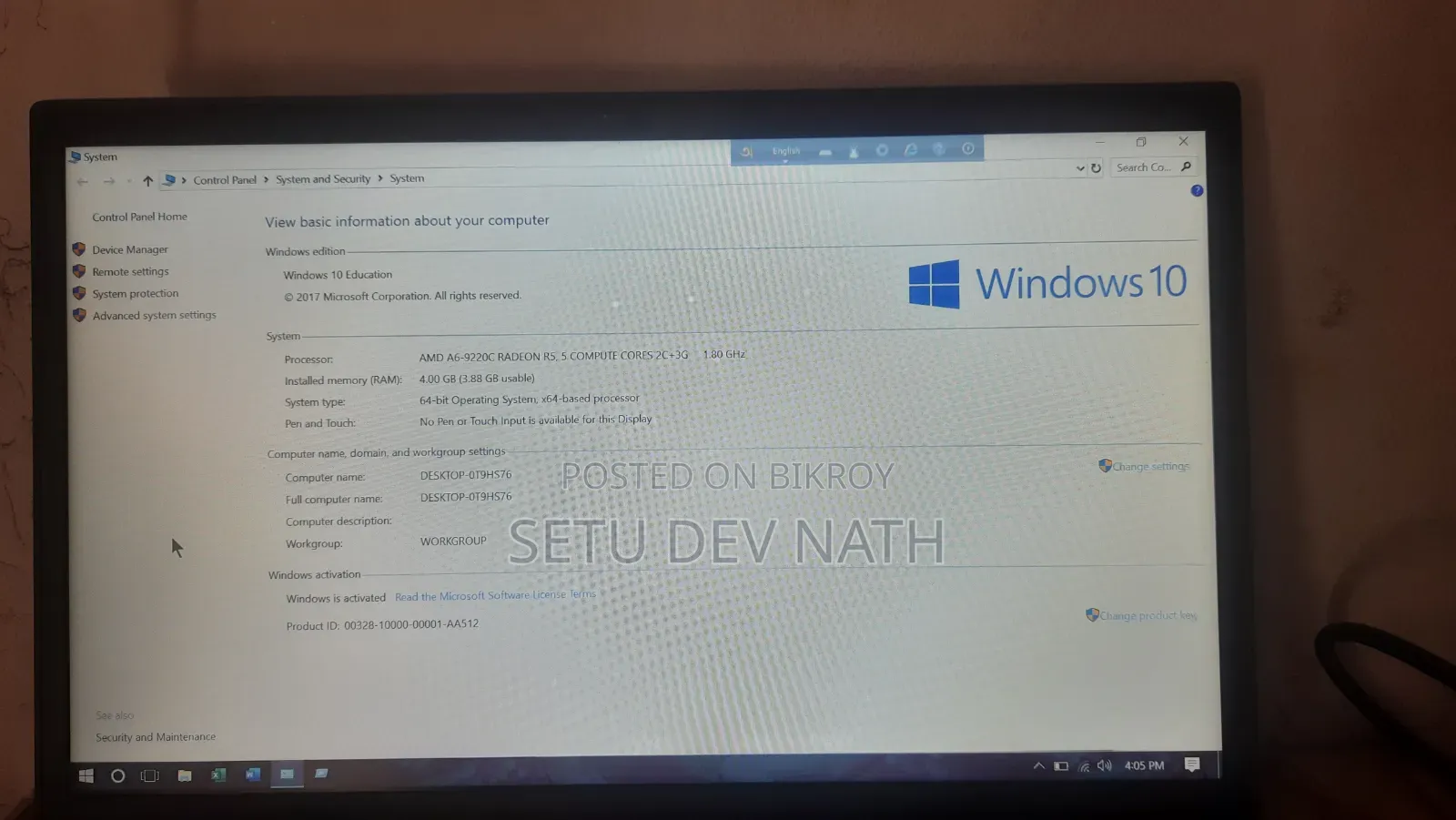 Laptop Lenovo 4GB AMD A6 SSD 128GB