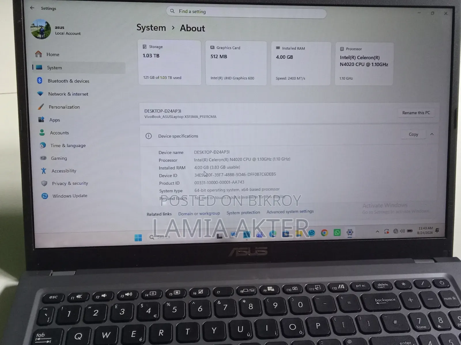 Laptop Asus VivoBook X540SA 4GB Intel Celeron SSD 1T