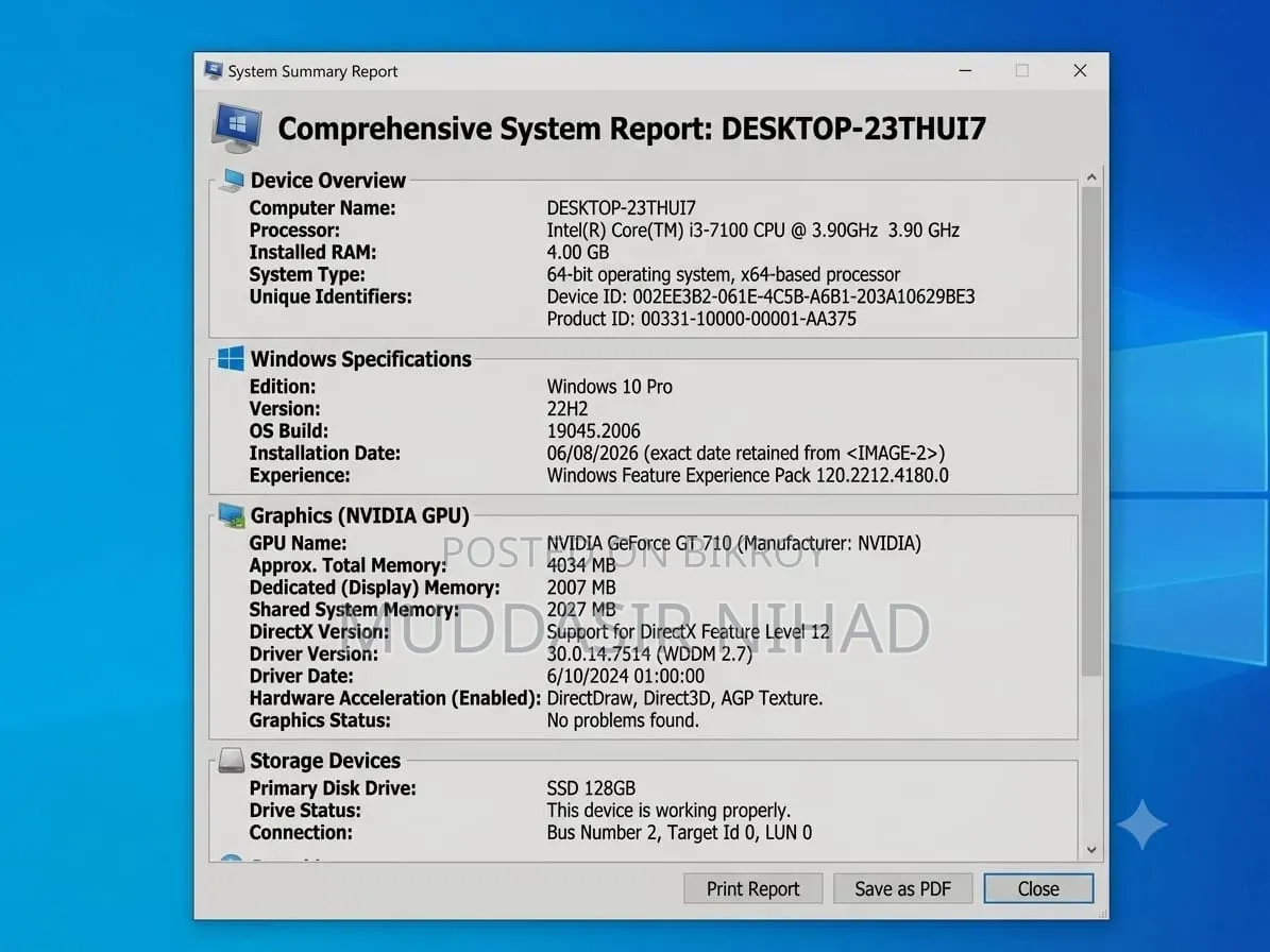 Desktop Computer Gigabyte GB-BKi3HA-7100 4GB Intel Core i3 HDD+SSD 1T