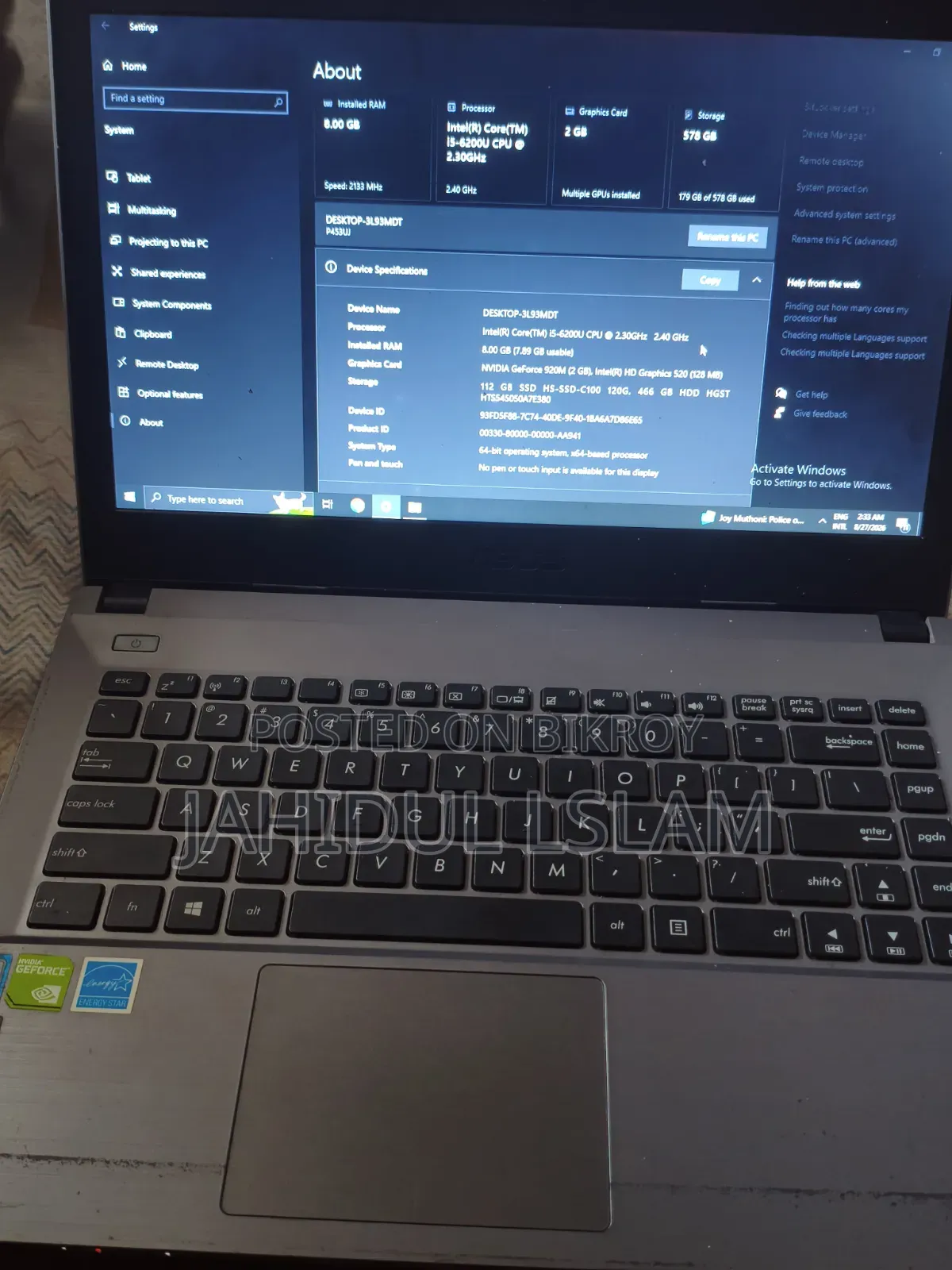 Laptop Asus ASUSPRO B9440UA 8GB Intel Core i5 SSD 140GB