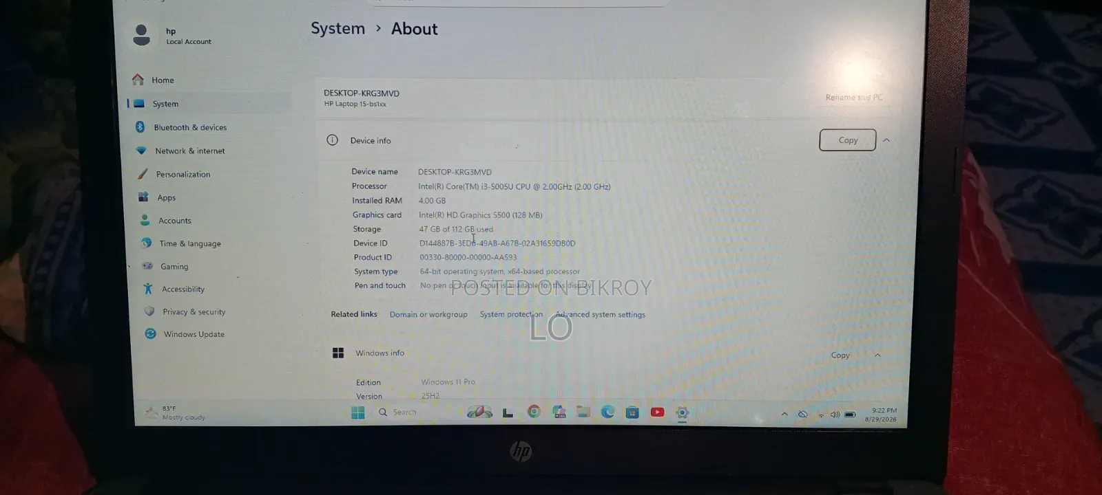 Laptop HP 15s 4GB Intel Core i3 HDD+SSD 256GB