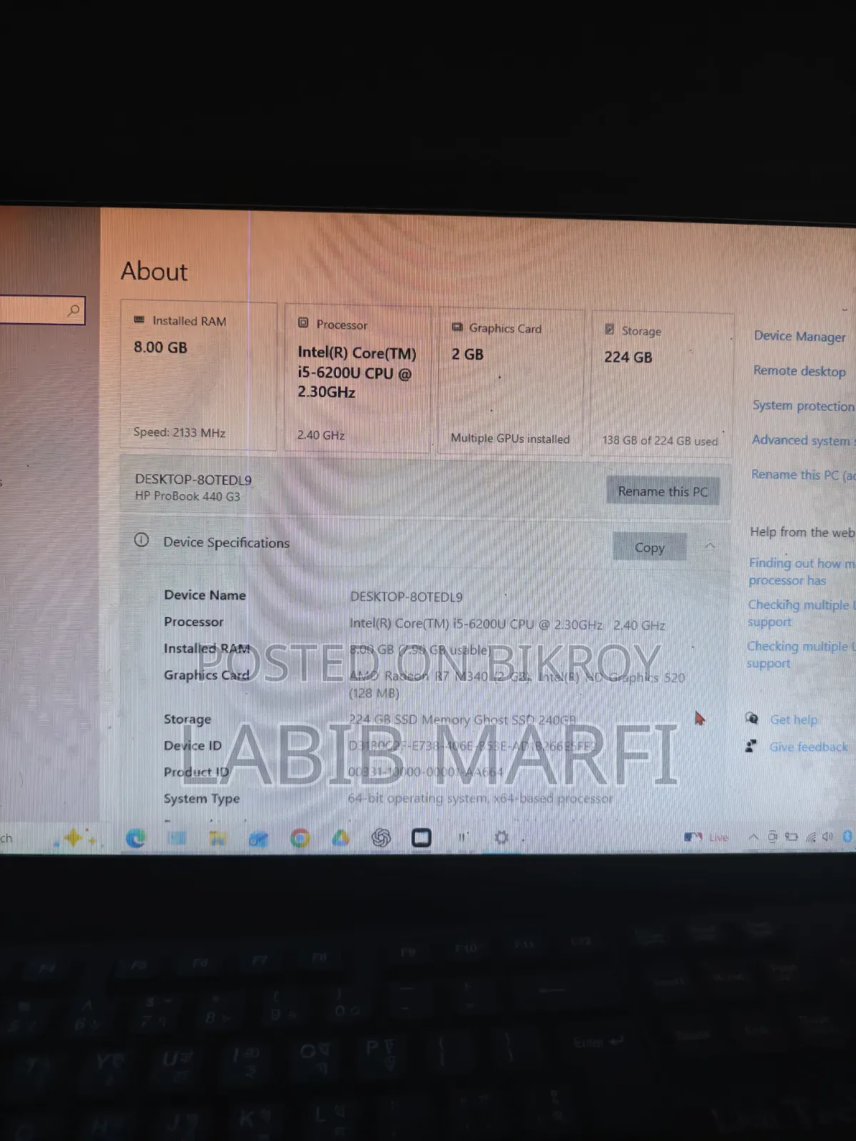 Laptop HP ProBook 440 G3 8GB Intel Core i5 SSD 256GB