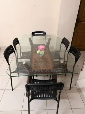 6-Chair Glass Top Dining Table Set (Excellent Condition)