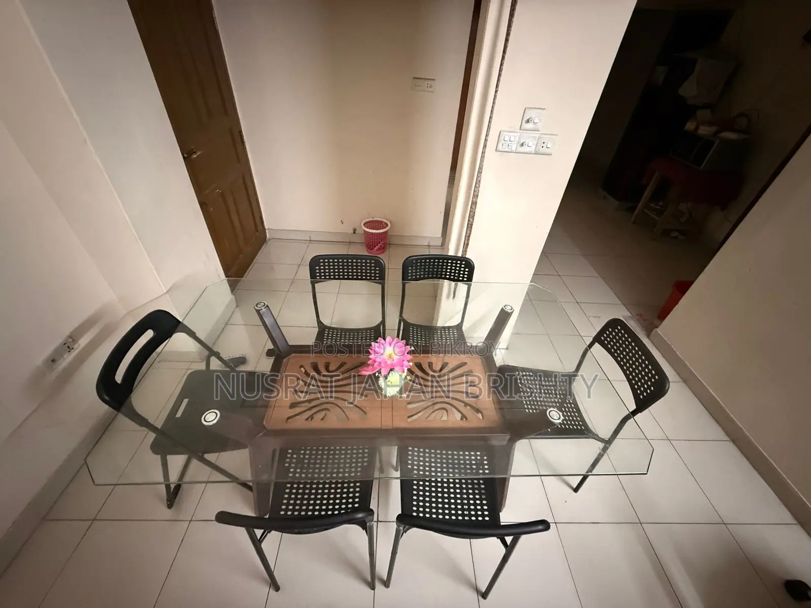 6-Chair Glass Top Dining Table Set (Excellent Condition)