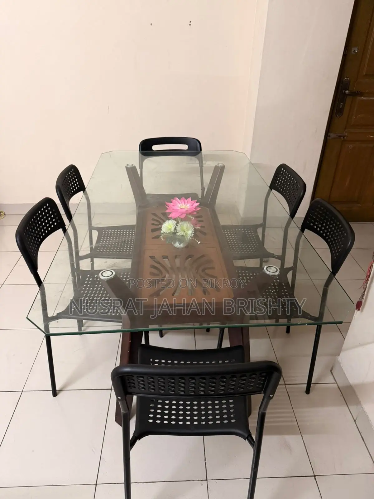 6-Chair Glass Top Dining Table Set (Excellent Condition)