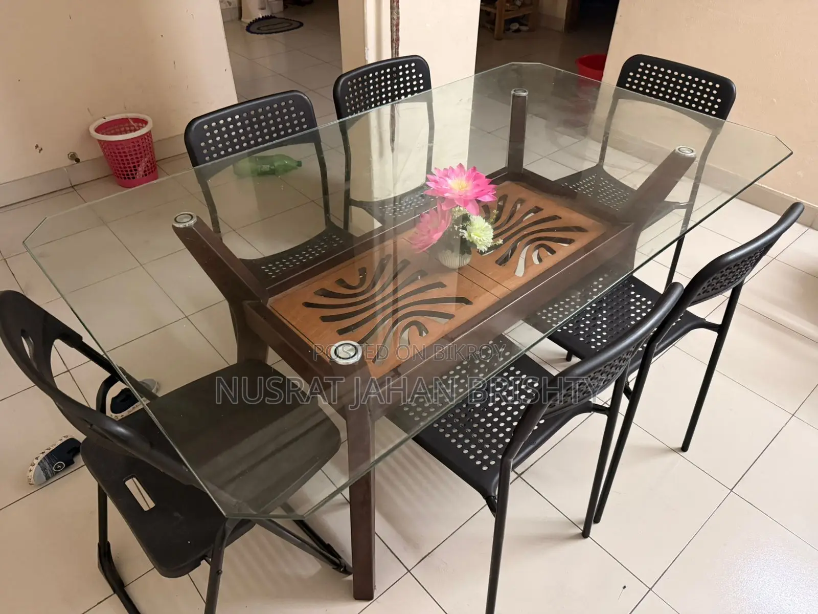 6-Chair Glass Top Dining Table Set (Excellent Condition)