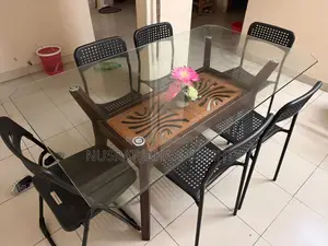 6-Chair Glass Top Dining Table Set (Excellent Condition)