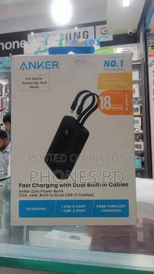 Anker Zolo 20000mAh 45W Power Bank With Dual Built-in Type-C Cable
