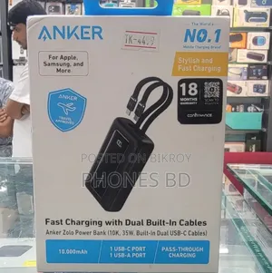 Anker Zolo 10000mAh 35W Power Bank With Built-in Dual Type-C Cable