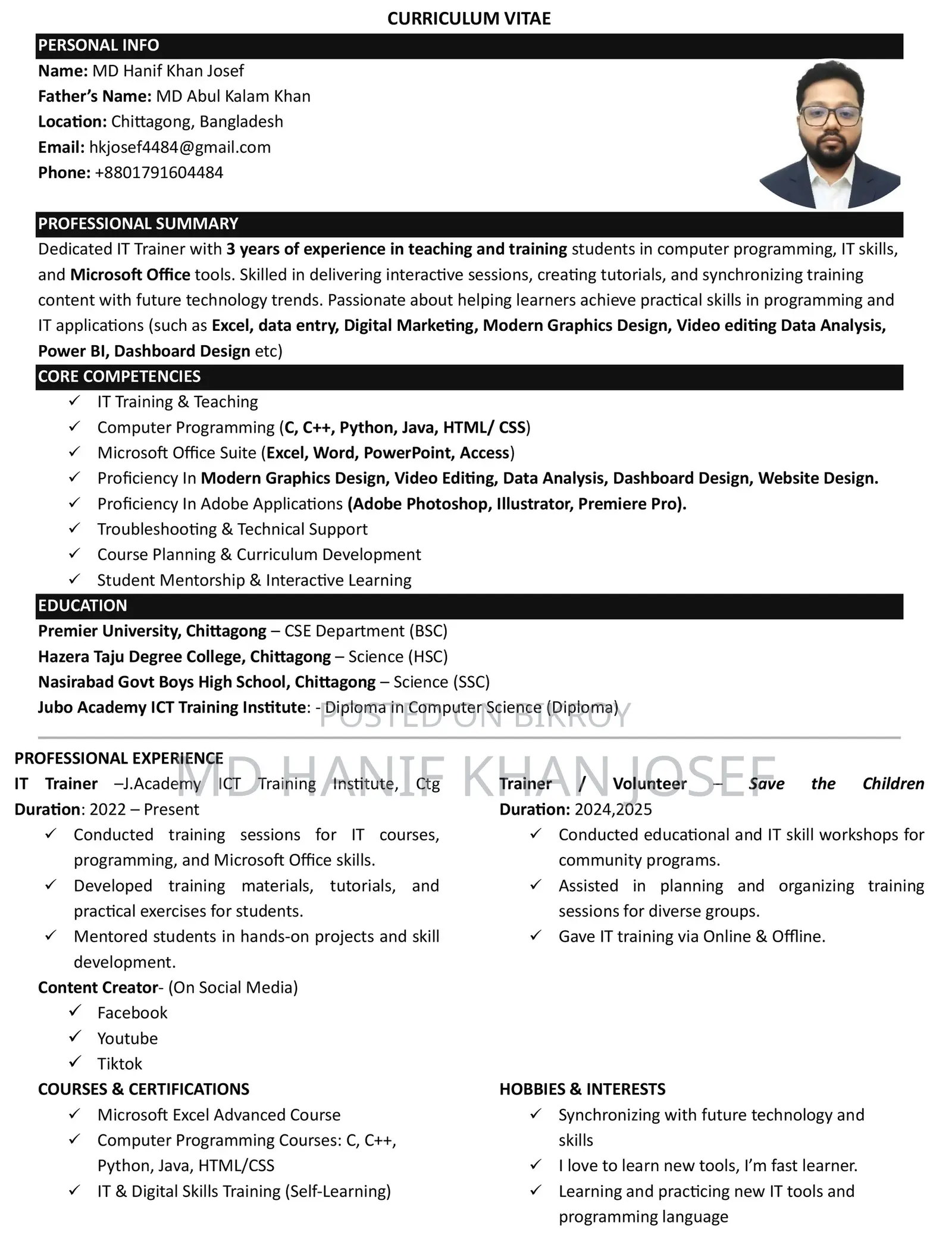 Computing & IT CV