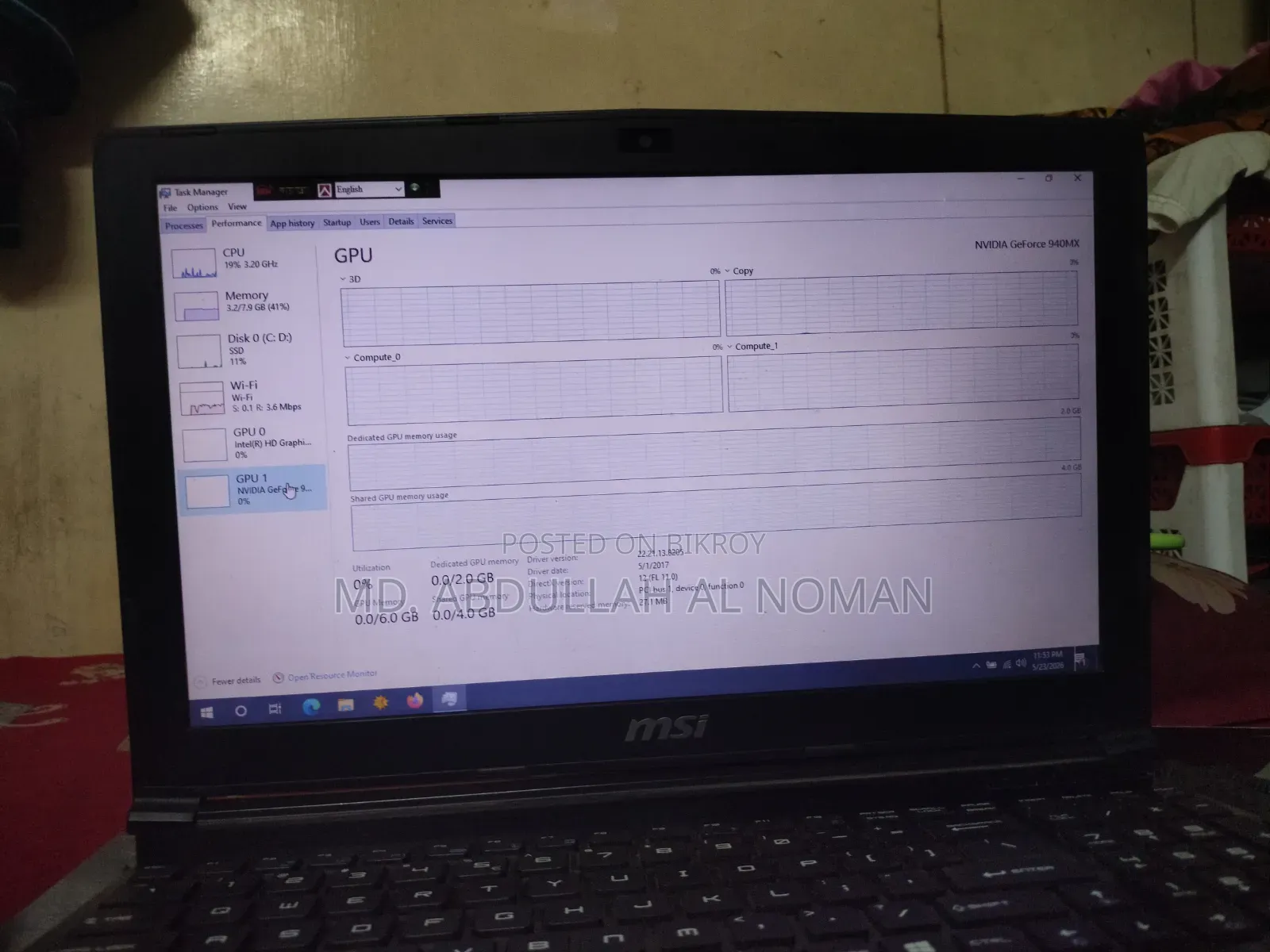 Laptop MSI 12GB Intel Core i7 SSD 256GB
