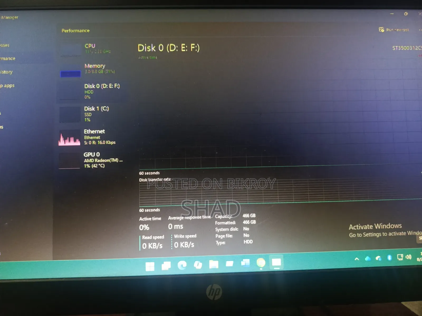 Desktop Computer HP 12GB AMD Ryzen 3 HDD+SSD 640GB