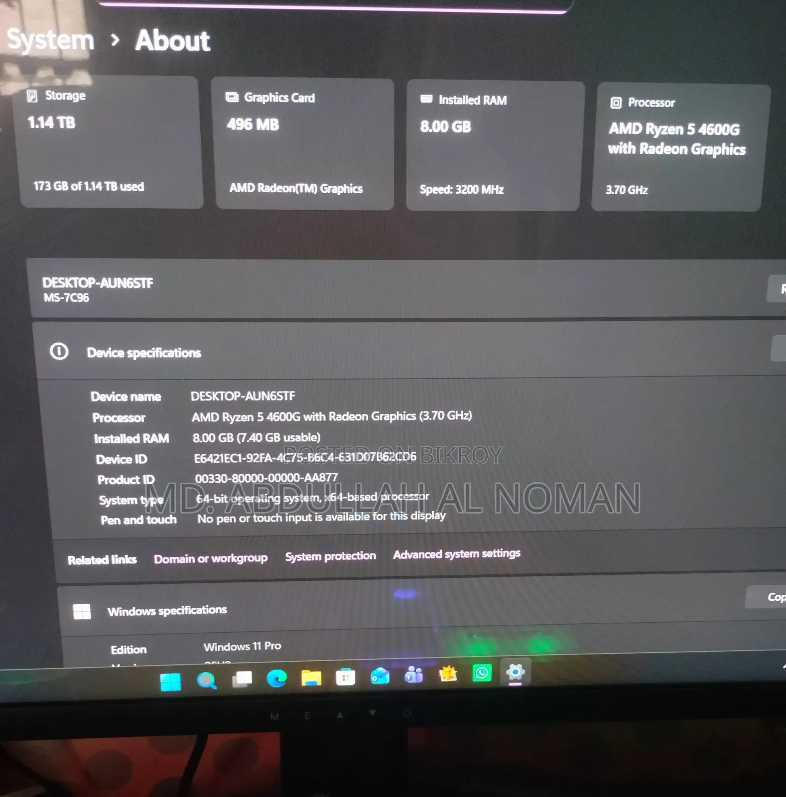 Desktop Computer MSI 8GB AMD Ryzen 5 SSD 256GB