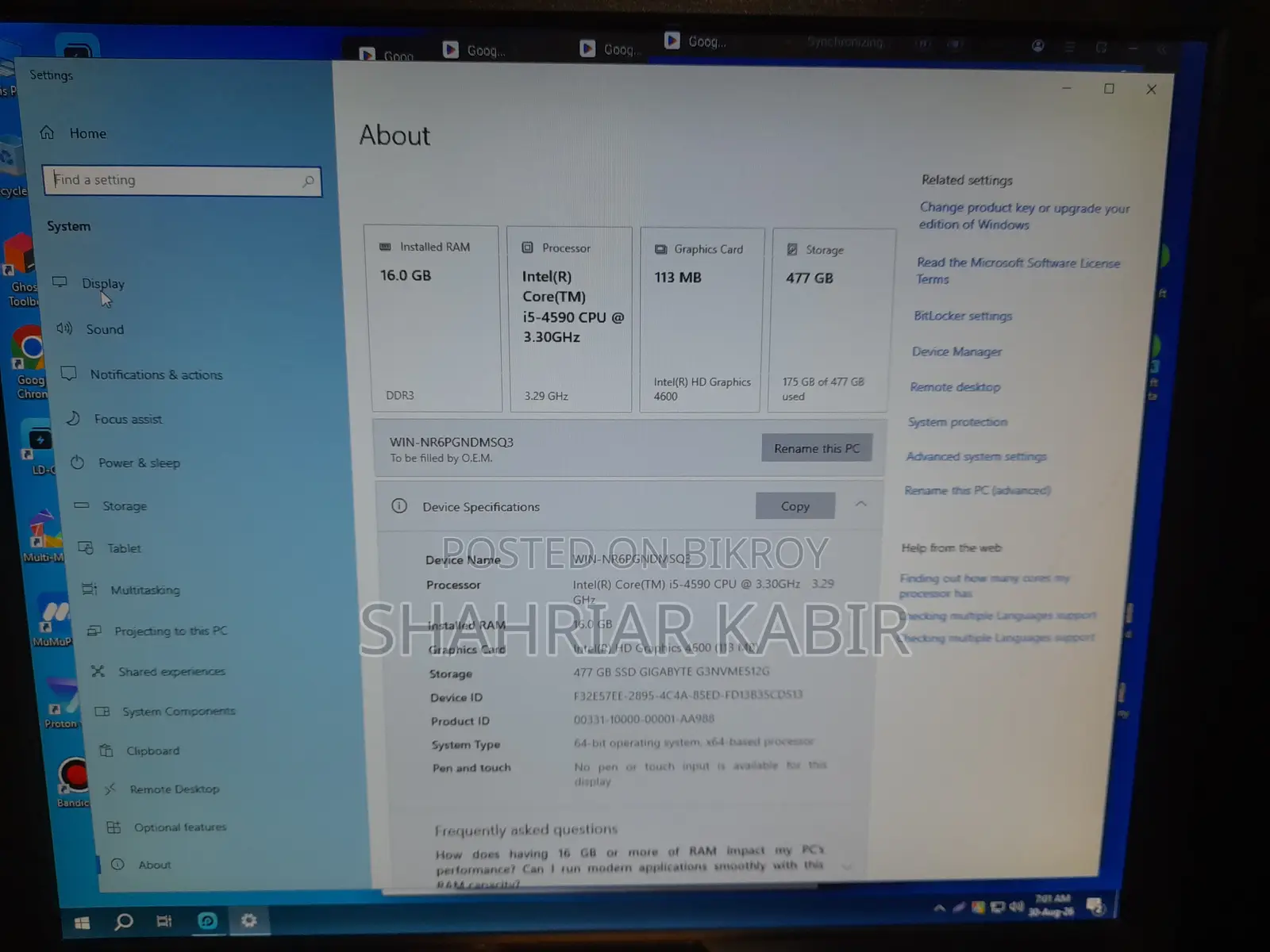 Desktop Computer 16GB Intel Core i5 HDD+SSD 128GB