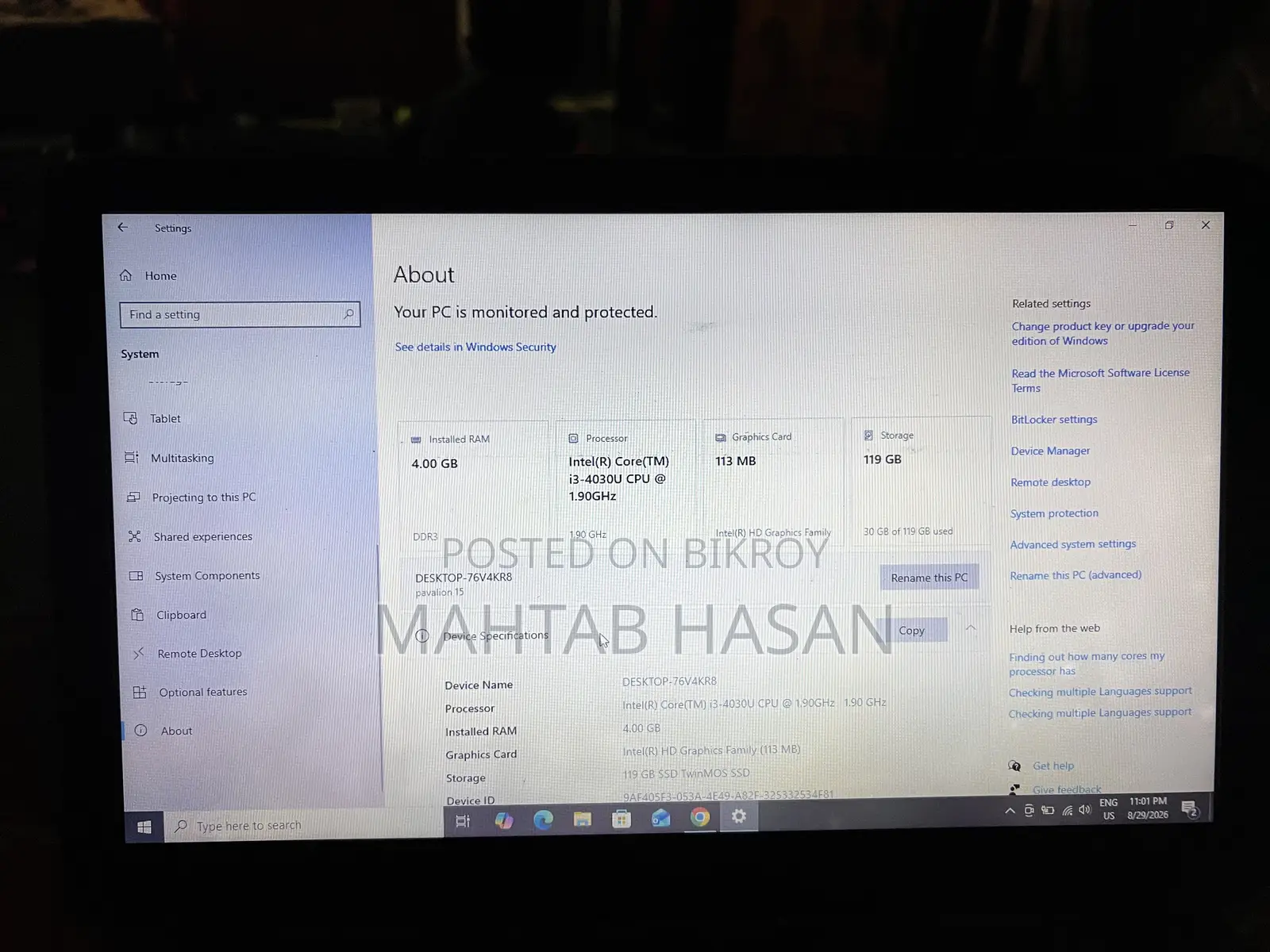 Laptop HP Pavilion 15 4GB Intel Core i3 HDD 128GB