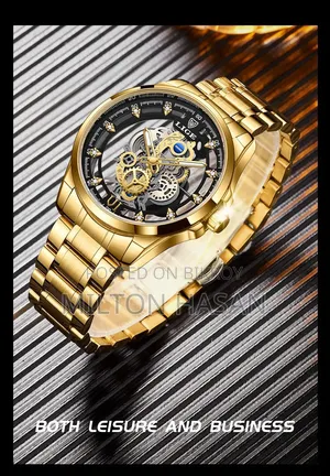 Lige Men's Quartz Watch With Hollow Design and Transparent
