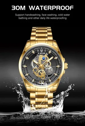 Lige Men's Quartz Watch With Hollow Design and Transparent