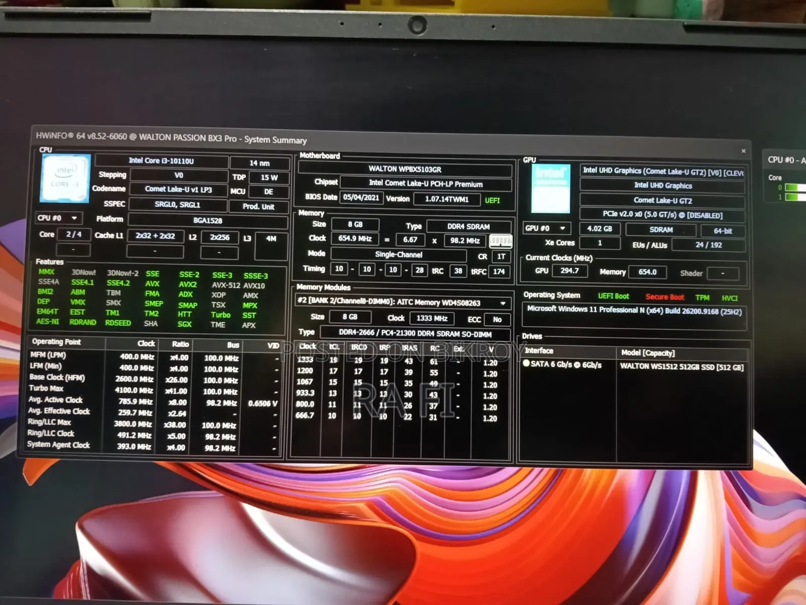 Laptop 8GB Intel Core i3 SSD 512GB