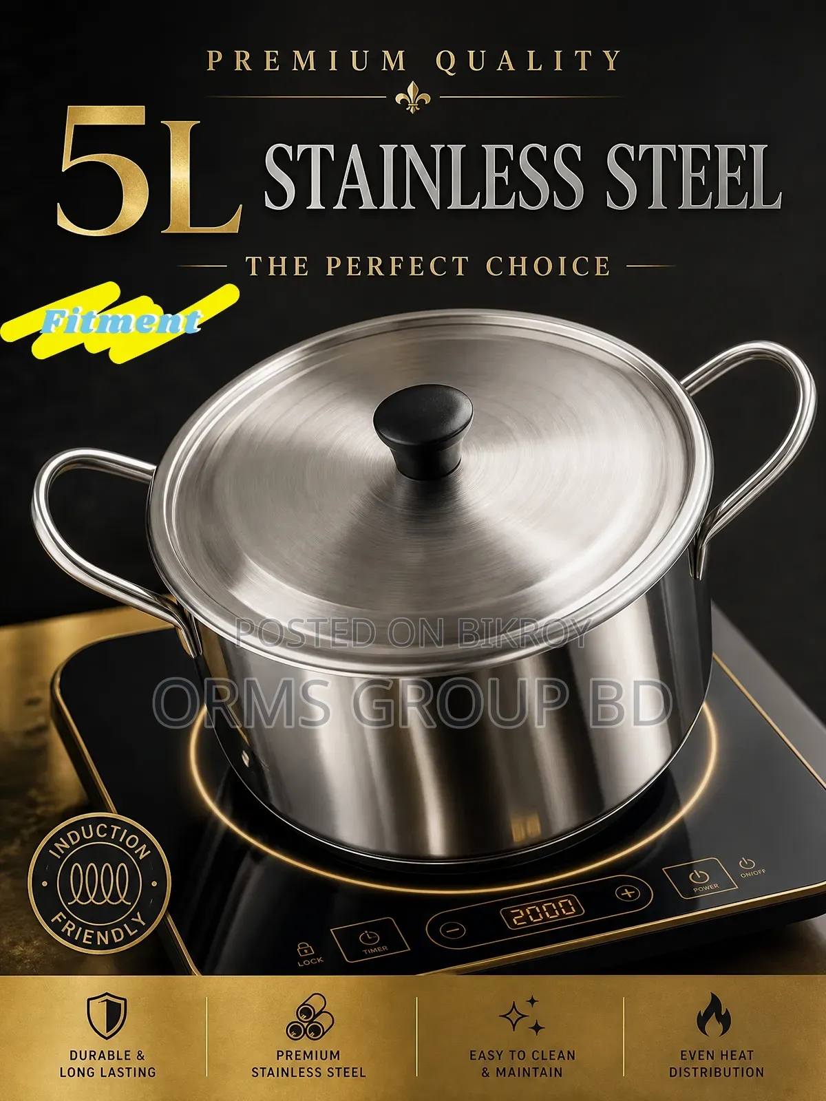 Stainless Steel Induction Sauce Pot With RQ and Handle - 24cm- Silver