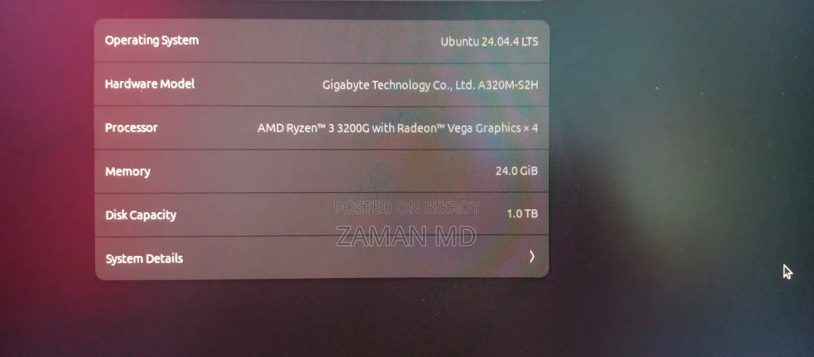 Desktop Computer 24GB AMD Ryzen 3 SSD 1T