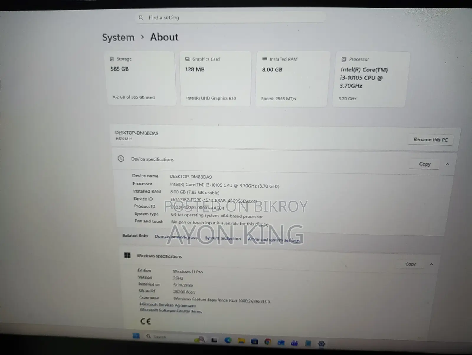Desktop Computer 8GB Intel Core i3 HDD+SSD 128GB