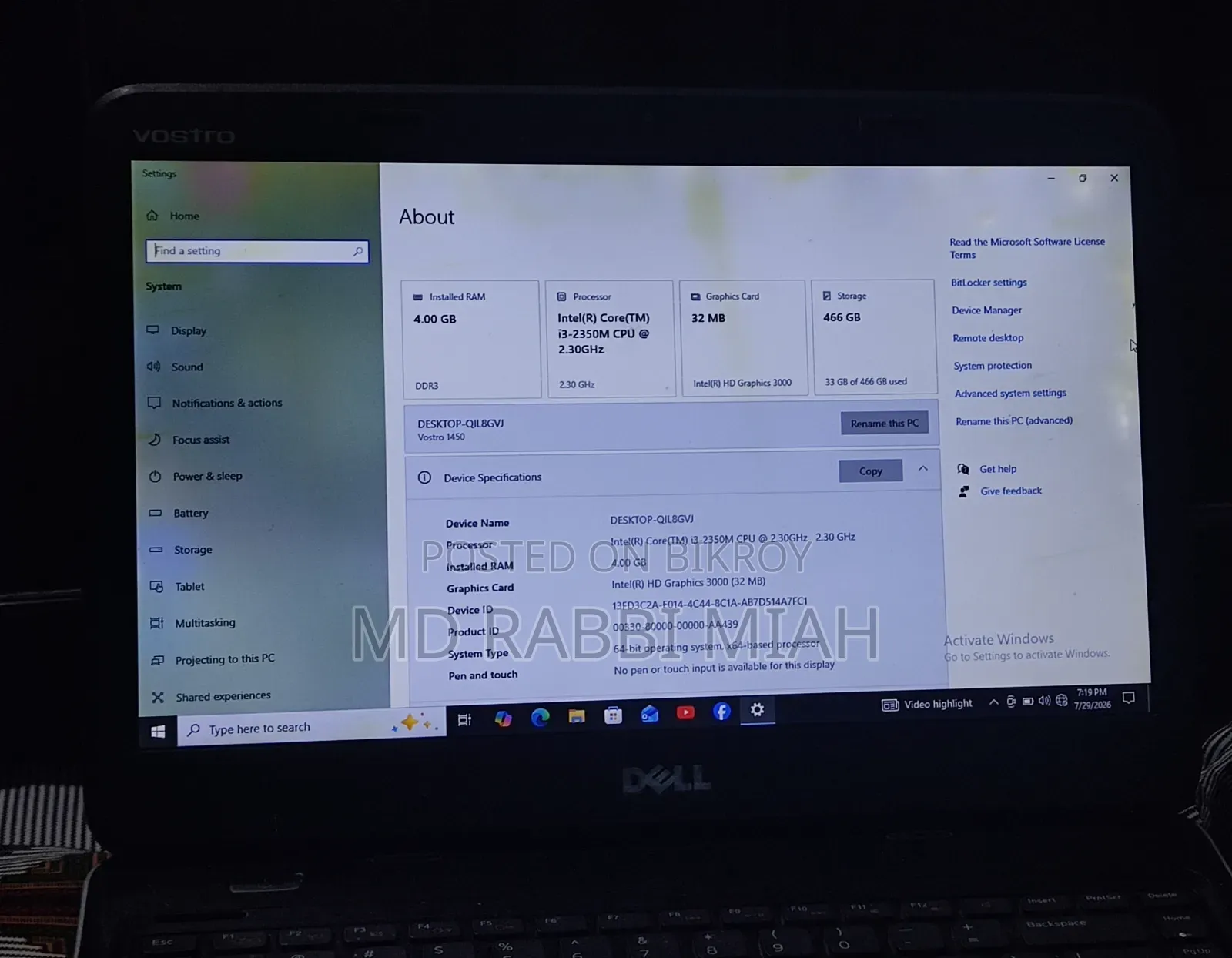 Laptop Dell 4GB Intel Core i3 HDD 500GB