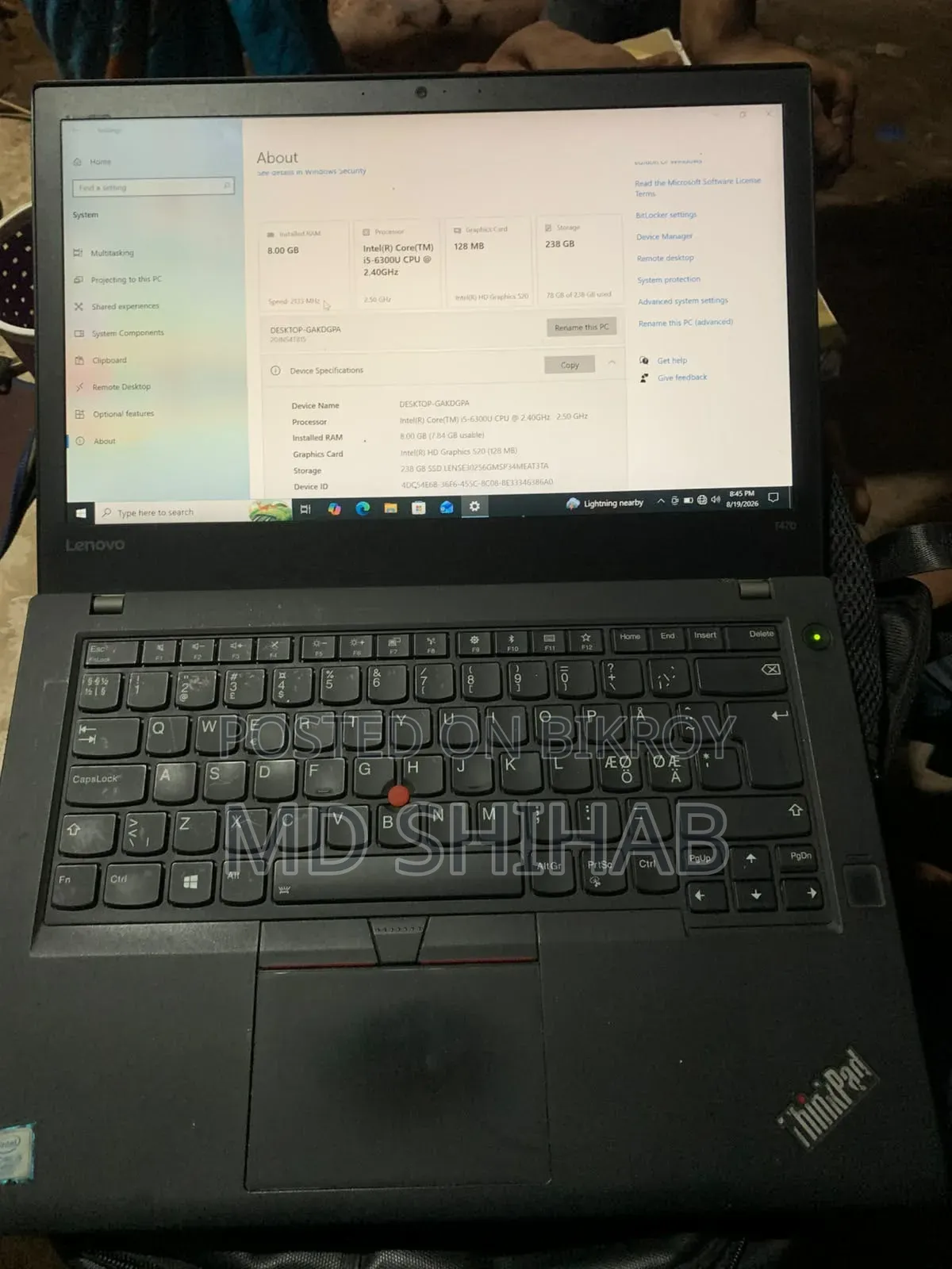 Laptop Lenovo ThinkPad T470 8GB Intel Core 5 HDD 512GB