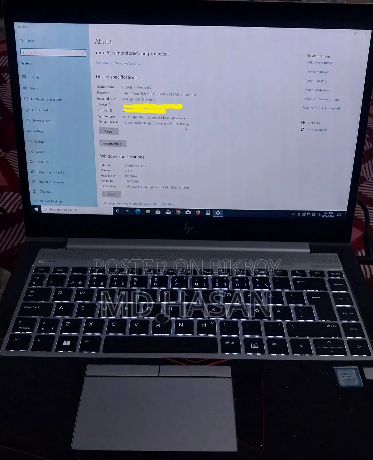 Laptop HP EliteBook 840 G5 16GB Intel Core i5 SSD 128GB