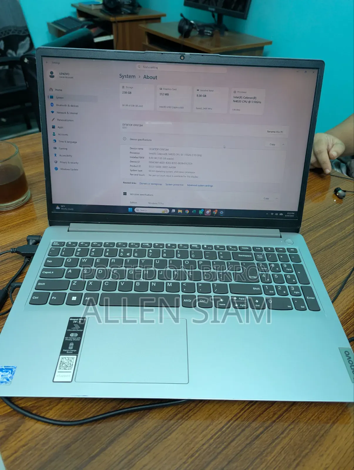 Laptop Lenovo 8GB Intel Celeron SSD 256GB