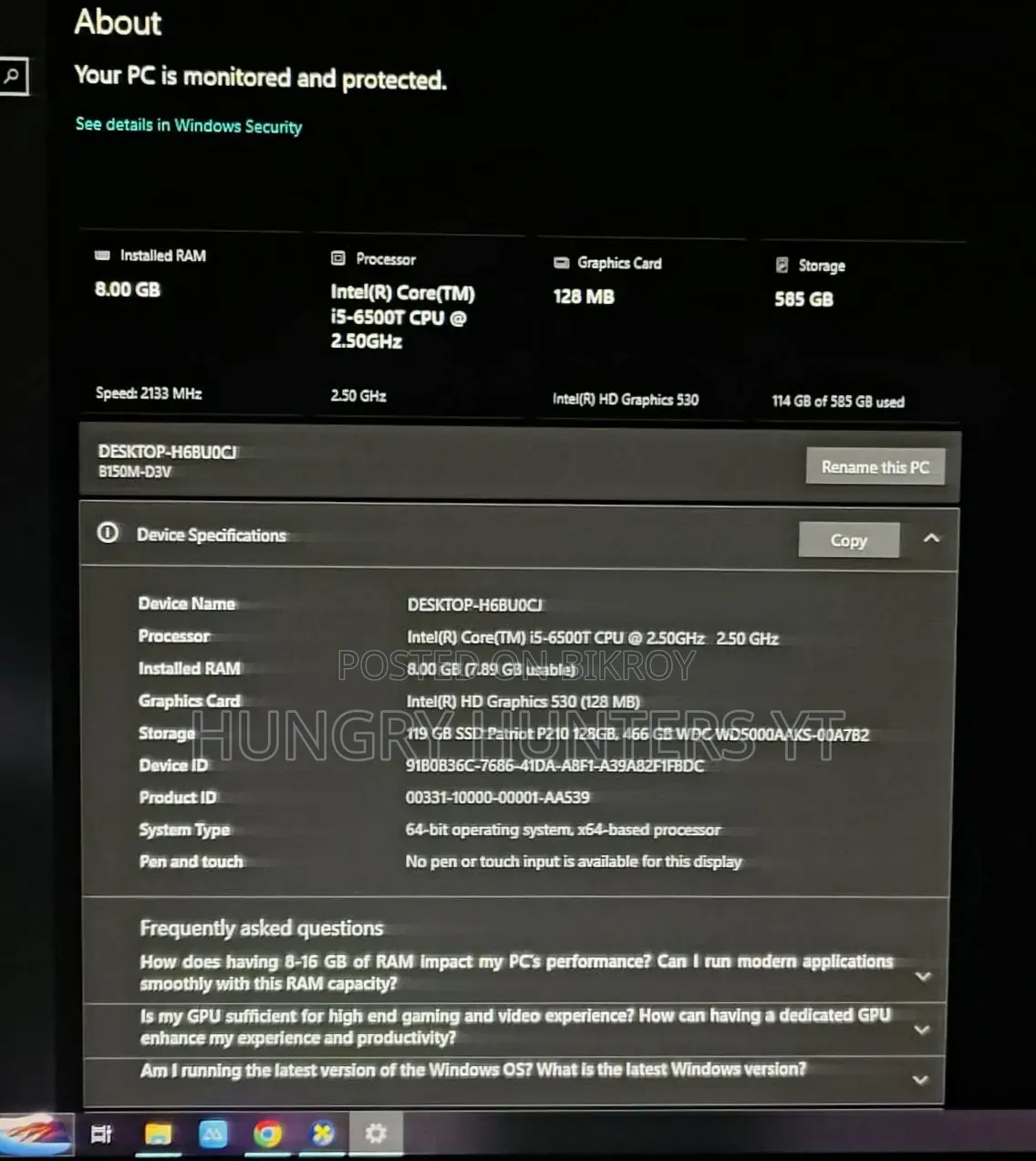 Desktop Computer 8GB Intel Core i5 SSD 512GB
