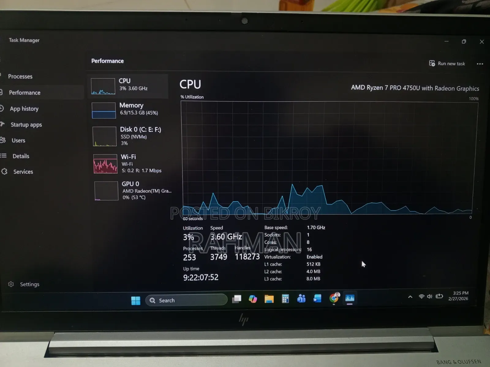 Laptop HP EliteBook 845 G7 16GB AMD Ryzen 7 SSD 512GB