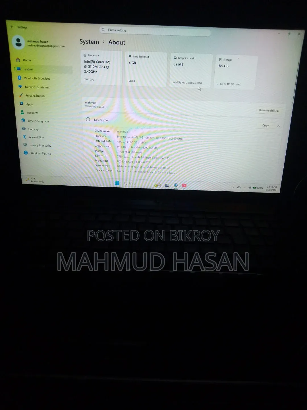 Laptop NEC 4GB Intel Core i3 SSD 128GB