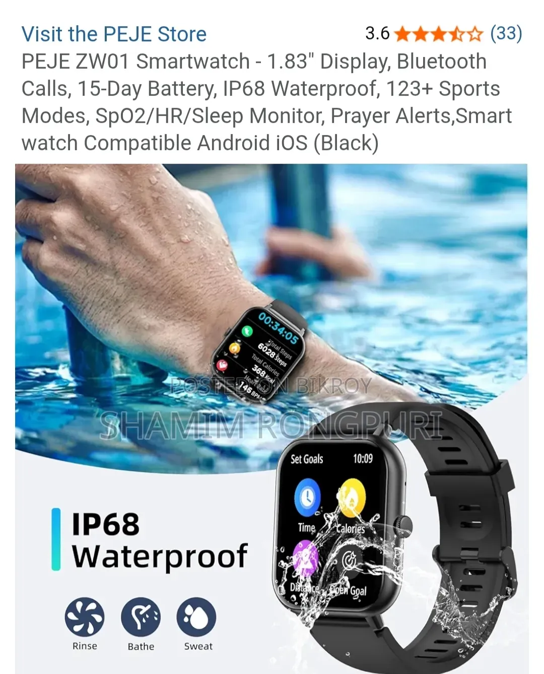 PEJE ZW01 Smartwatch - 1.83" Display (Bluetooth Calling)