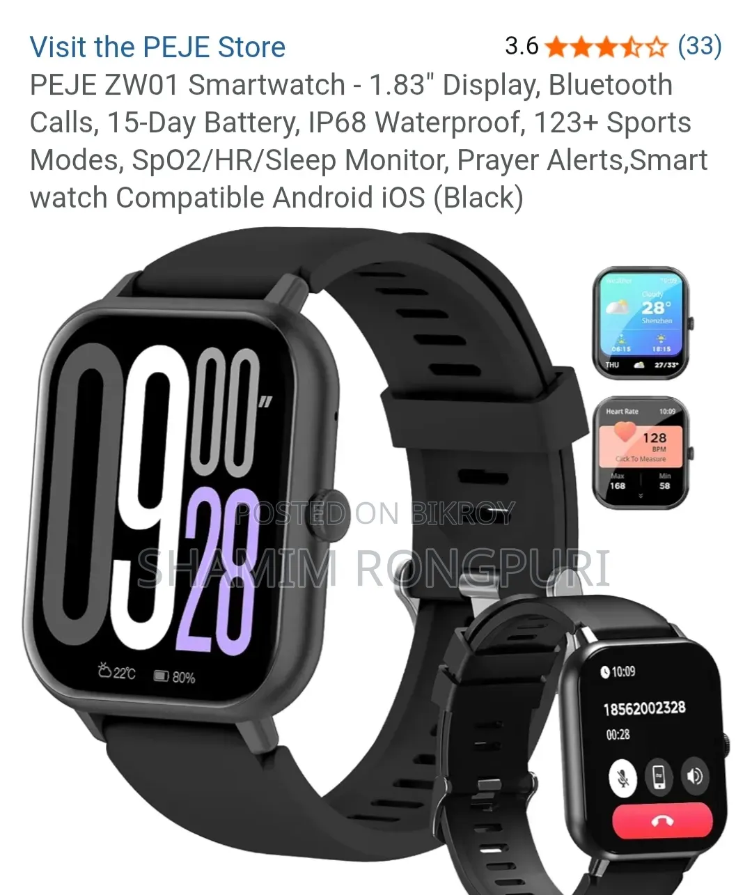 PEJE ZW01 Smartwatch - 1.83" Display (Bluetooth Calling)