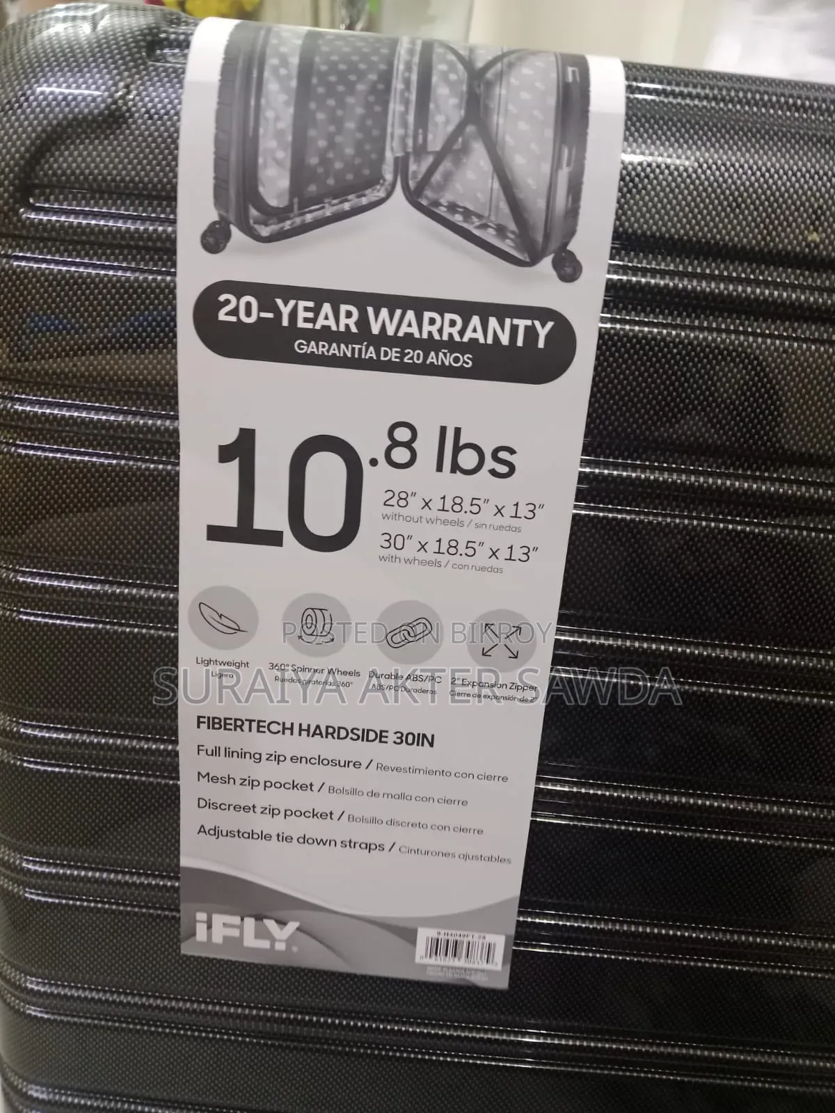 iFLY 30 Inch Spinner Luggage, Black – Brand New