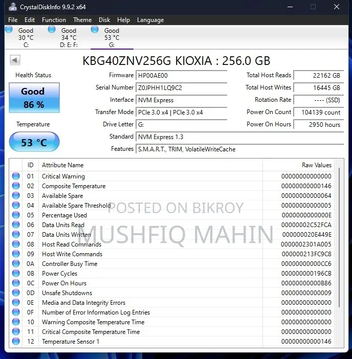 NVMe PCIe Gen3 X4 256gb SSD