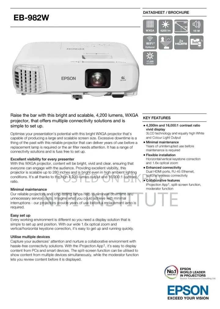 Epson EB-982W 4200 Lumens Lamp Projector