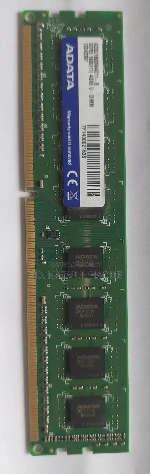 RAM 4GB, DDR3, 1600 MHz Quantity : 2 (Two)