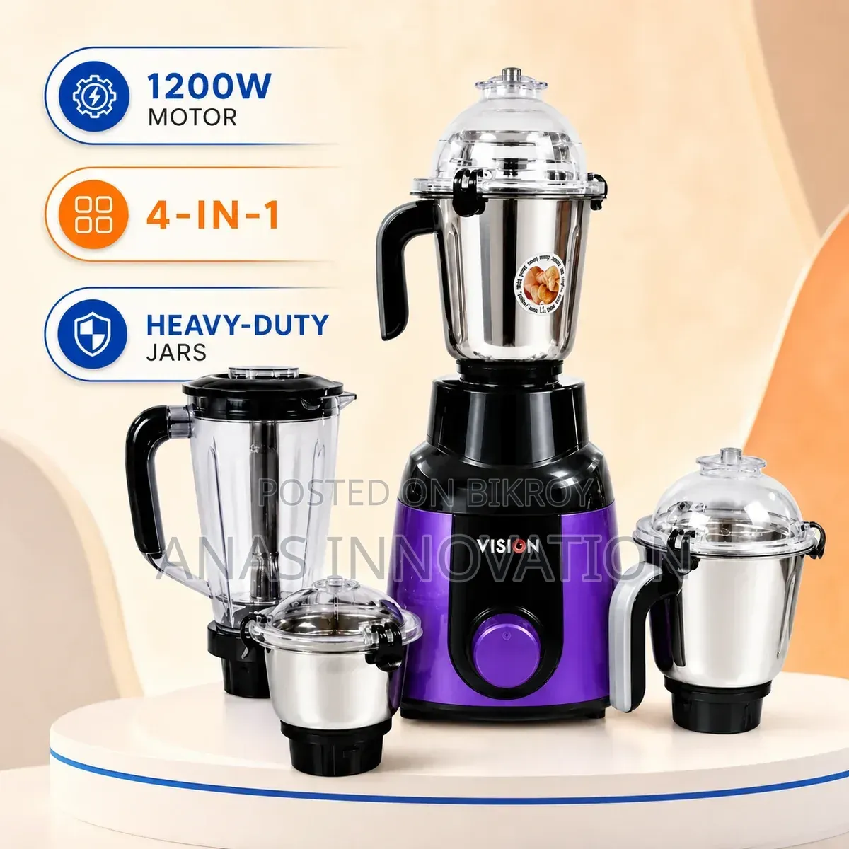 Vision Kitchen Hulk 1200W Blender 4 in 1 (VIS-SBL-026)