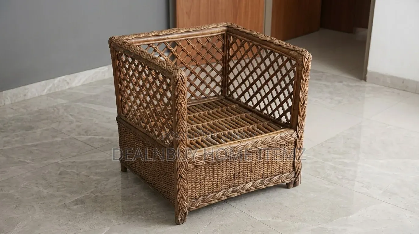 Rattan Cane Single Seater (বেতের সিঙ্গেল সফা) + Two Teapoys