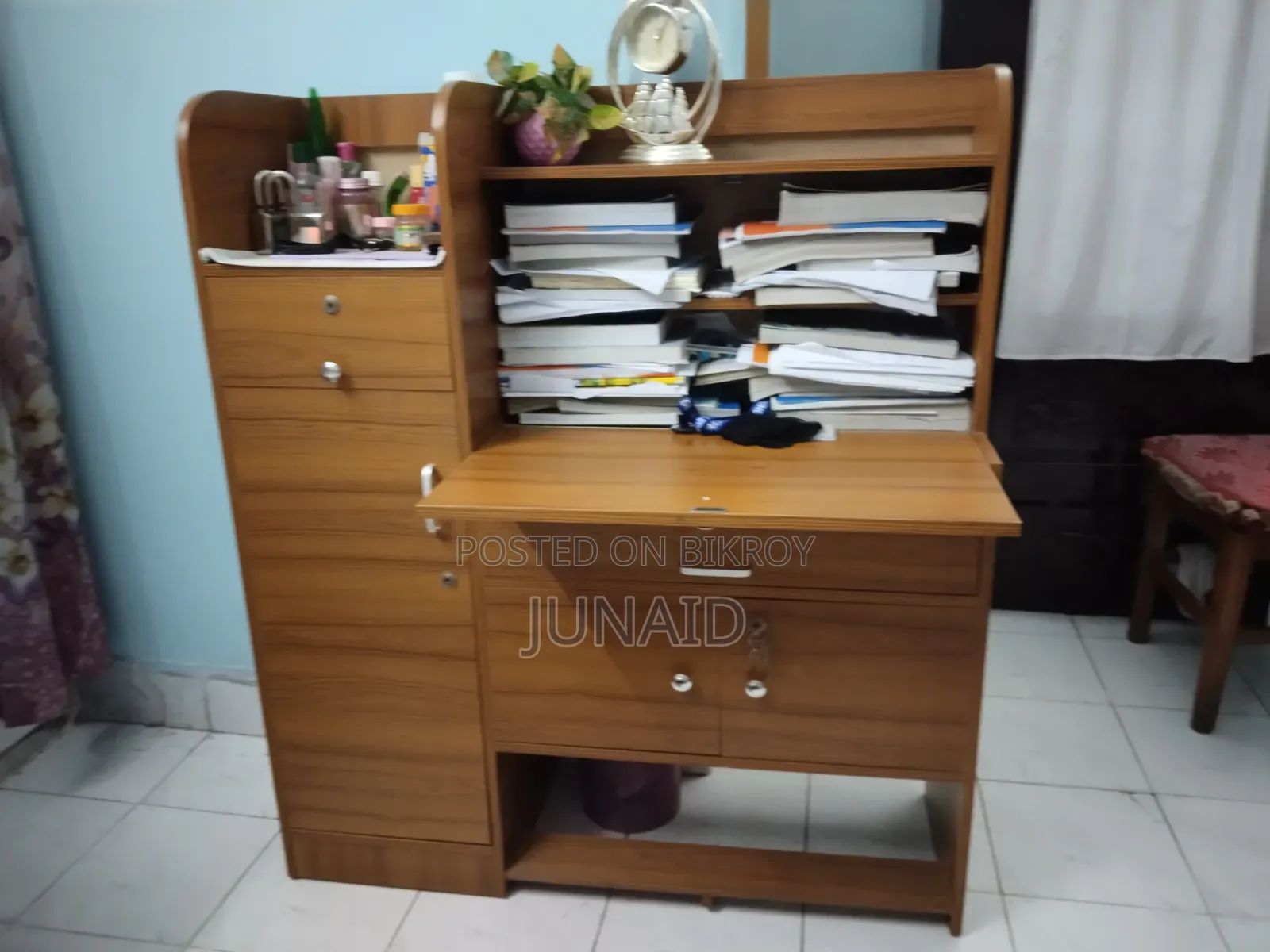 Wooden Study Table & Cabinet | Study Desk With Storage | Used