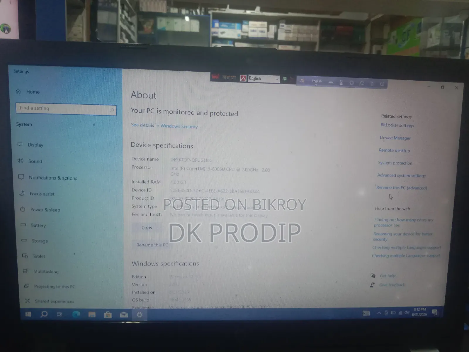 Laptop HP 15 4GB Intel Core i3 SSD 128GB