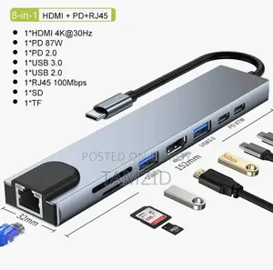 TYPE-C to HDMI 8in1 Adapter; TF/SD+USB3.0*2+Type-C(3.1)+PD(≈100W)+RJ45