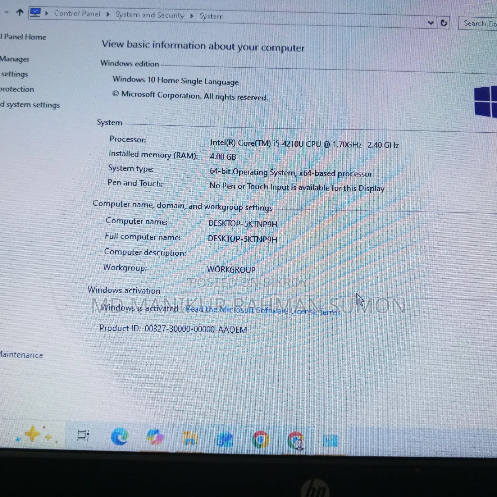 Laptop HP 15-ra003nia 4GB Intel Core 5 HDD 320GB