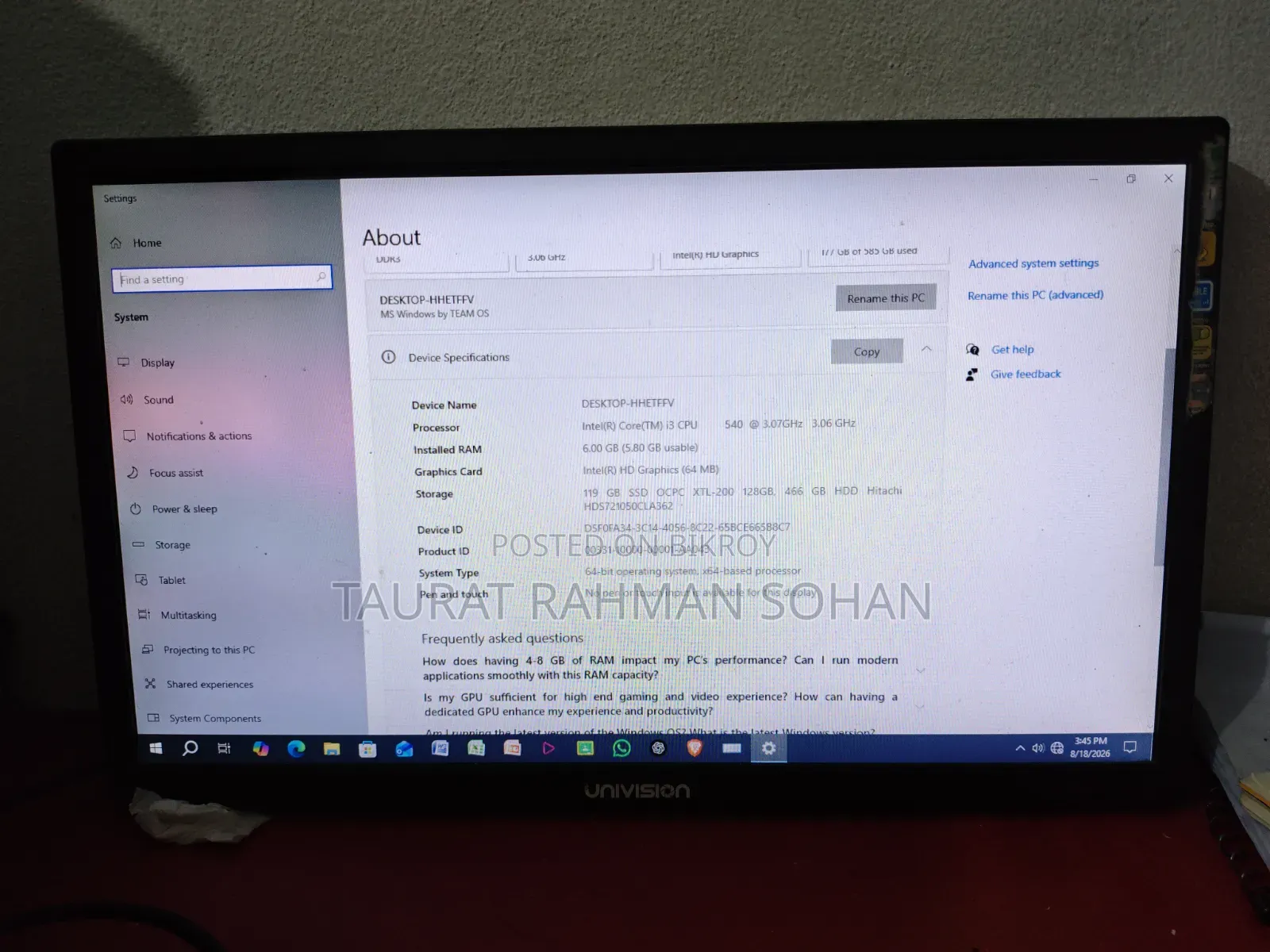 Desktop Computer 6GB RAM Intel Core i3 HDD+SSD 512GB