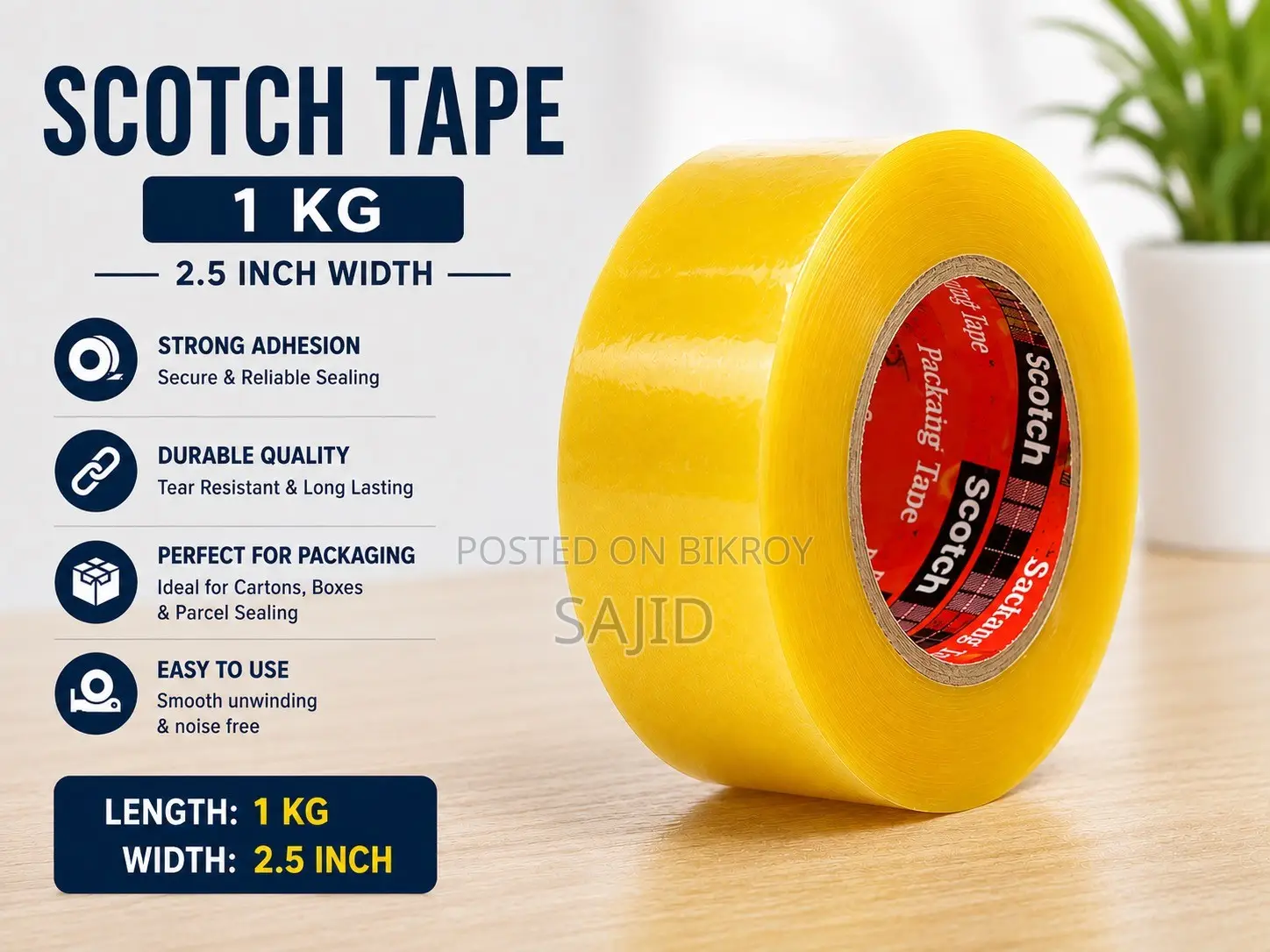 Scotch Packaging Tape – 1 KG | 2.5 Inch Wide